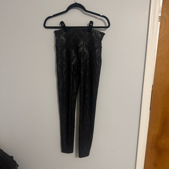 SPANX Black Brocade Legging from Anthropologie Faux Leather Full Length - Picture 5 of 11